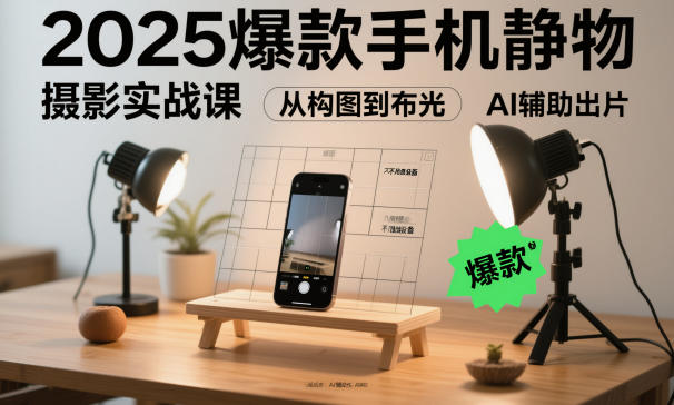 2025爆款手机静物摄影实战课，从构图到布光，不用贵设备，AI辅助出片-轻创星球网