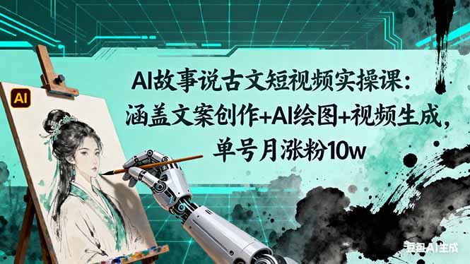 AI故事说古文短视频实操课：涵盖文案创作+AI绘图+视频生成，单号月涨粉10w-轻创星球网