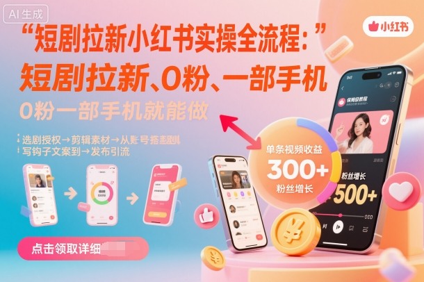 短剧拉新小红书实操全流程，0粉一部手机就可以做，详细教程-轻创星球网
