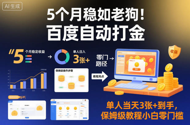 5个月稳如老狗！百度自动打金，单人当天3张+到手，保姆级教程小白零门槛【揭秘】-轻创星球网