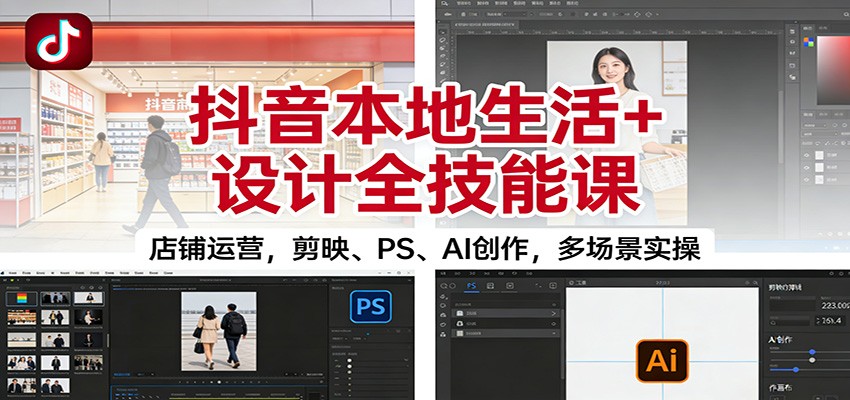 抖音本地生活+设计全技能课：店铺运营，剪映、PS、AI创作，多场景实操-轻创星球网