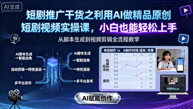 短剧推广干货之利用AI做精品原创短剧视频实操课,小白也能轻松上手-轻创星球网