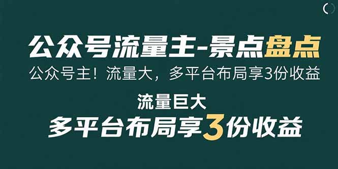 公众号流量主-景点盘点 流量巨大 多平台布局享3份收益-轻创星球网