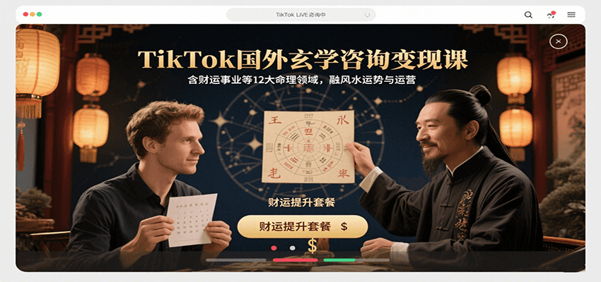 TikTok国外玄学咨询变现课，含财运事业等12大命理领域，融风水运势与运营-轻创星球网