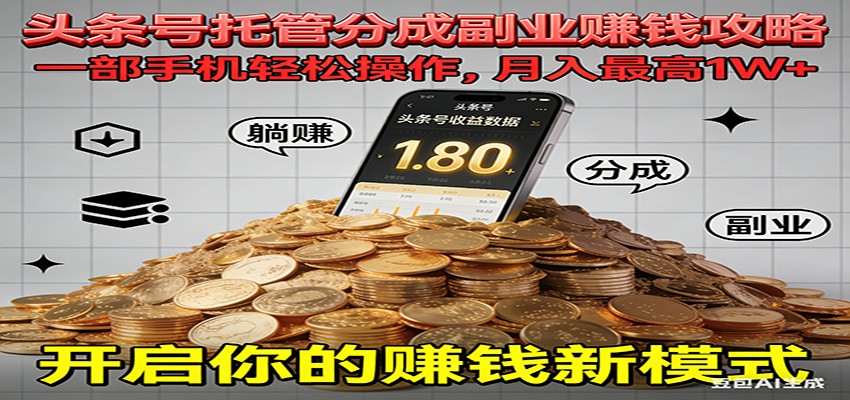 全程托管今日头条，一部手机就可以开干，最高躺赚1W+-轻创星球网