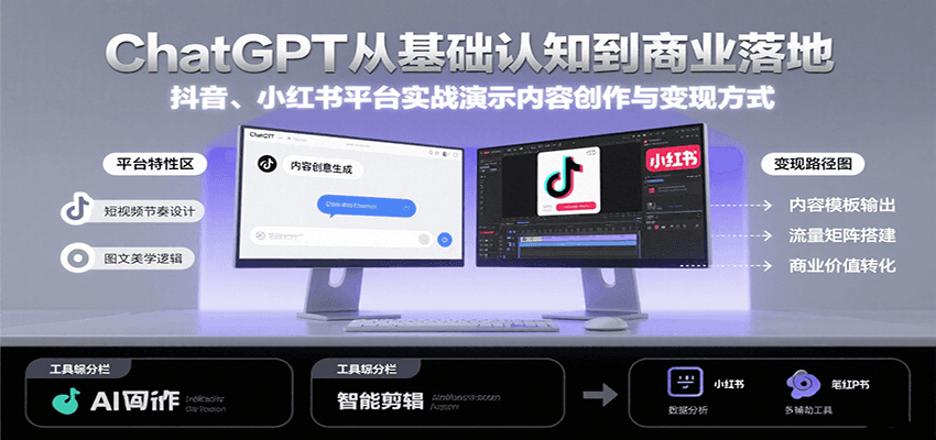 ChatGPT从基础认知到商业落地，实战演示抖音、小红书等平台的内容创作与变现-轻创星球网