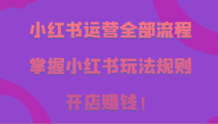 小红书运营全部流程，掌握小红书玩法规则，开店赚钱！-轻创星球网