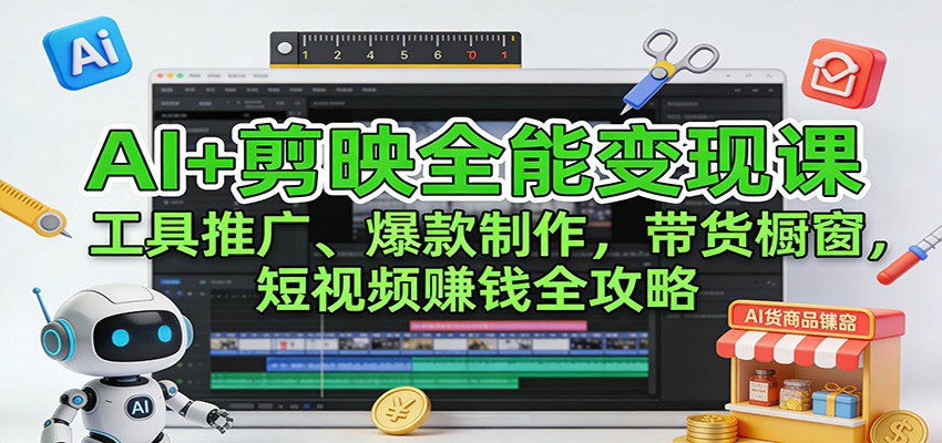 AI+剪映全能变现课：工具推广、爆款制作、带货橱窗，短视频赚钱全攻略-轻创星球网