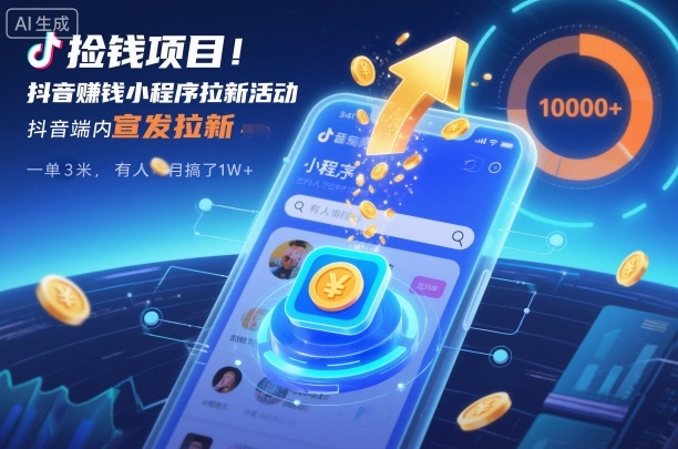 捡钱项目！抖音賺钱小程序拉新活动，抖音端内宣发拉新，一单3米，有人半个月搞了1W+-轻创星球网