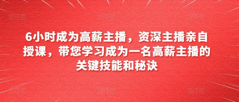 6小时成为高薪主播，资深主播亲自授课，带您学习成为一名高薪主播的关键技能和秘诀-轻创星球网
