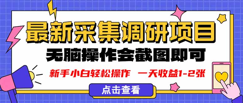 新版采集调研项目，截图上传即可，无脑操作，日收益1-2张-轻创星球网