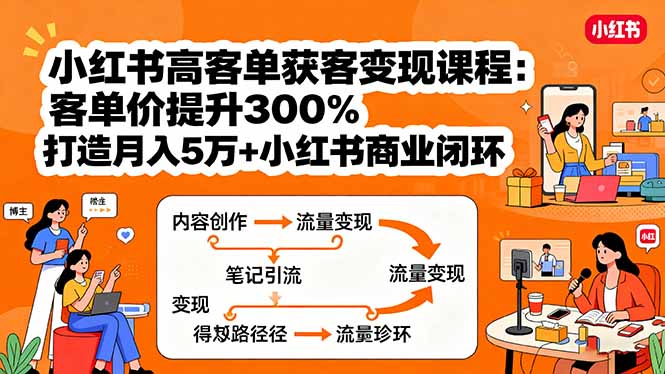 小红书高客单获客变现课程：客单价提升300%，打造月入10万+小红书商业闭环-轻创星球网