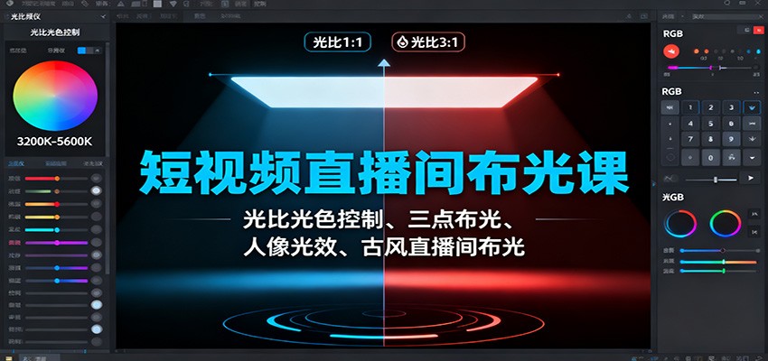 短视频直播间布光课：光比光色控制、三点布光、人像光效、古风直播间布光-轻创星球网
