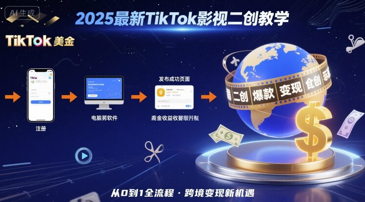2025年最新TikTok影视二创教学，从注册到发布撸美金全流程，跨境变现新机遇-轻创星球网