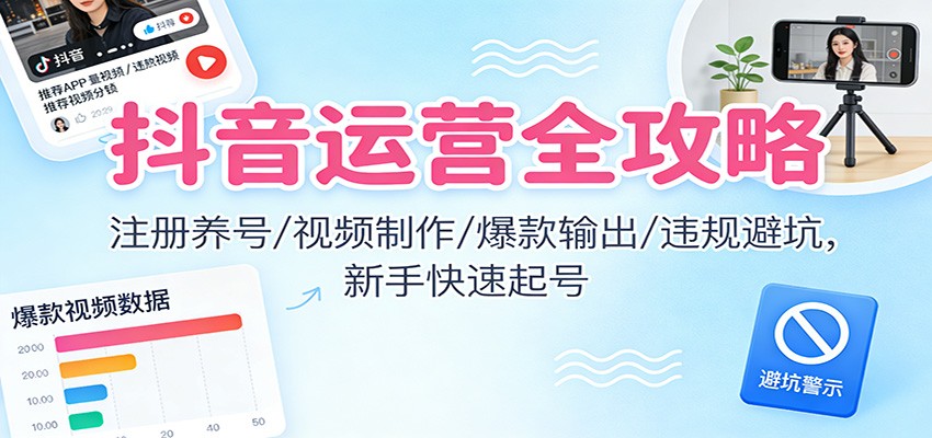 抖音运营全攻略：注册养号/视频制作/爆款输出/违规避坑，新手快速起号-轻创星球网