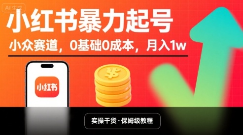 小红书暴力起号，小众赛道，0基础0成本，月入1w-轻创星球网