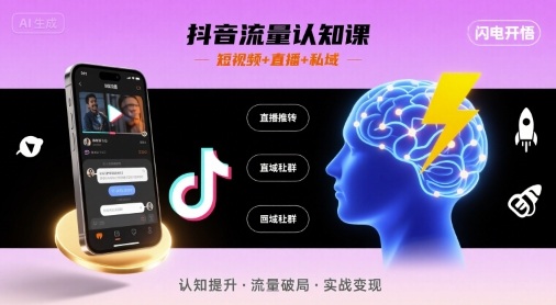 抖音流量认知课，短视频+直播+私域，认知提升，闪电开悟-轻创星球网