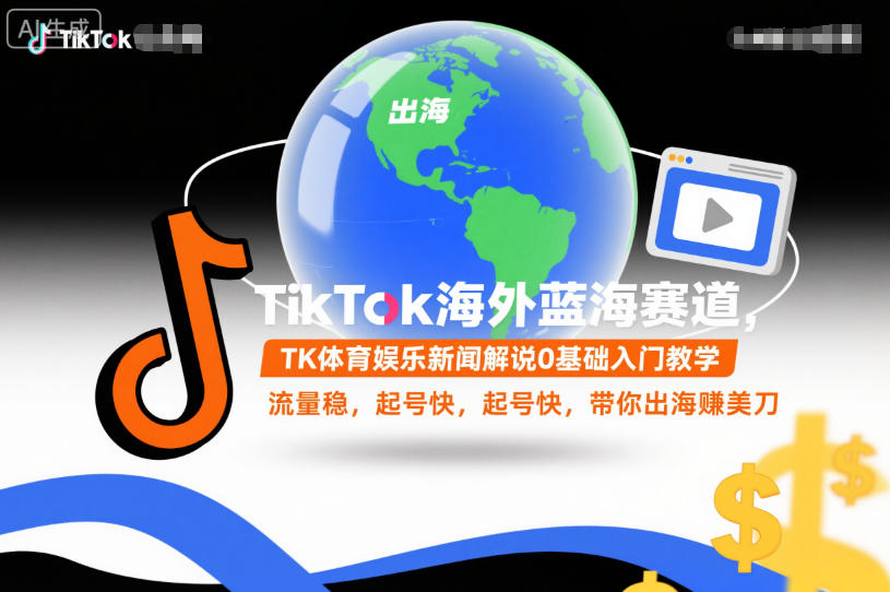 TikTok海外蓝海赛道，TK体育娱乐新闻解说0基础入门教学，流量稳，起号快，带你出海賺美刀-轻创星球网