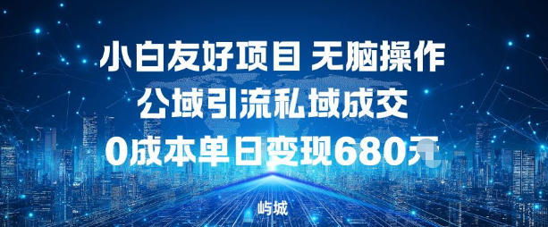 小白友好项目，无脑操作，公域引流私域成交，0成本单日变现680米-轻创星球网