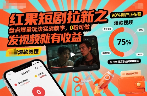 红果短剧拉新之盘点爆量玩法实战教学，0粉可做，发视频就有收益-轻创星球网