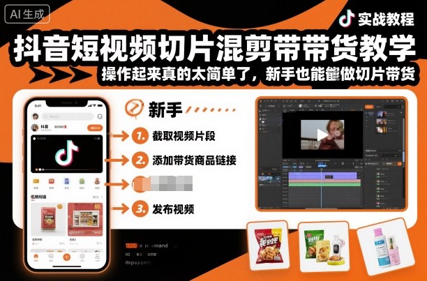 抖音短视频切片混剪带货教学，操作起来真的太简单了，新手也能做切片带货-轻创星球网