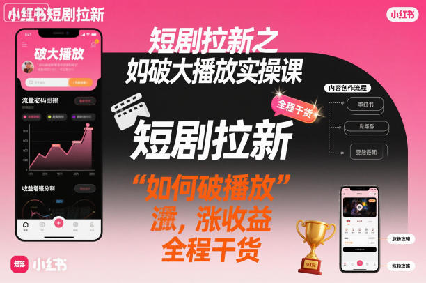 短剧拉新之小红书如何破大播放实操课，如何破播放，涨收益，全程干货-轻创星球网