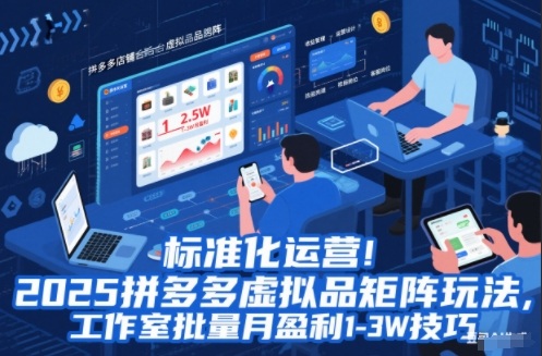 标准化运营！2025拼多多虚拟品矩阵玩法，工作室批量月盈利1-3W技巧【揭秘】-轻创星球网