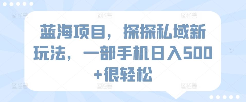 蓝海项目，探探私域新玩法，一部手机日入500+很轻松【揭秘】-轻创星球网