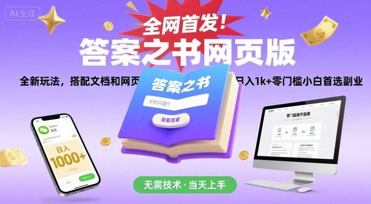 全网首发！答案之书网页版，全新玩法，搭配文档和网页，日入1k+零门槛小白首选副业【揭秘】-轻创星球网