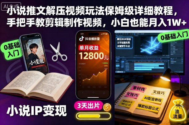 小说推文解压视频玩法保姆级详细教程，手把手教剪辑制作视频，小白也能月入1W+-轻创星球网