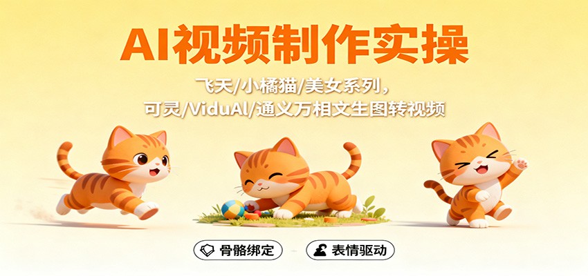 AI视频制作实操，飞天/小橘猫/美女系列，可灵/ViduAl/通义万相文生图转视频-轻创星球网