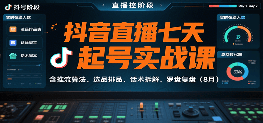 抖音直播七天起号实战课：含推流算法、选品排品、话术拆解、罗盘复盘(8月)-轻创星球网