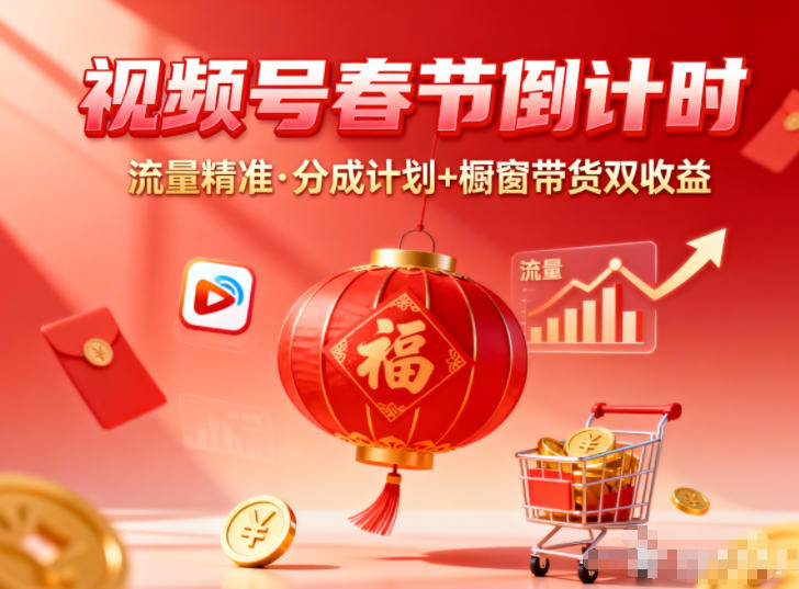 视频号做春节倒计时，流量精准，分成计划+橱窗带货双收益-轻创星球网