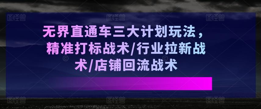 无界直通车三大计划玩法，精准打标战术/行业拉新战术/店铺回流战术-轻创星球网