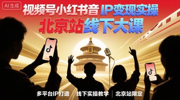 视频号小红书抖音IP变现实操北京站线下大课，40+行业短视频高变现姿势，100+IP高变现实操技术-轻创星球网