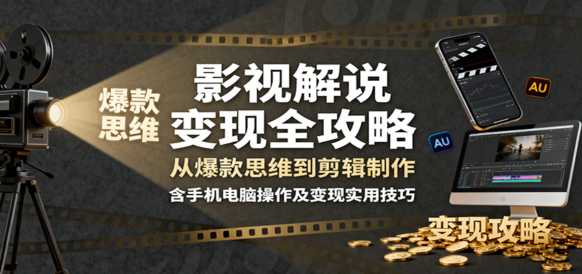 影视解说变现全攻略：从爆款思维到剪辑制作，含手机电脑操作及变现实用技巧-轻创星球网