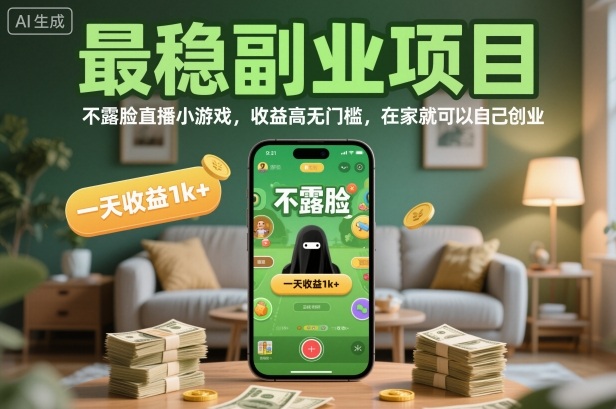 最稳副业项目，不露脸直播小游戏，收益高无门槛，一天收益1k+，在家就可以自己创业【揭秘】-轻创星球网
