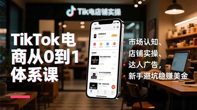 TikTok电商从0到1体系课，市场认知、店铺实操、达人广告，新手避坑稳赚美金-轻创星球网
