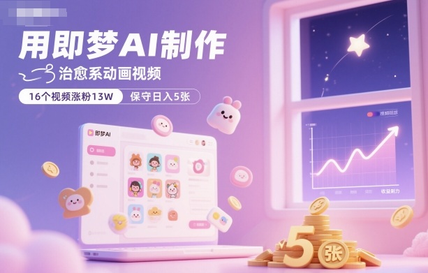用即梦AI制作治愈系动画视频，16个视频涨粉13W，保守日入5张-轻创星球网