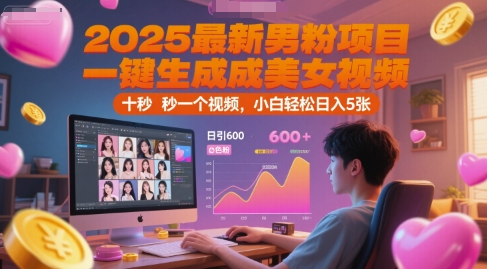 2025最新男粉项目，一键生成美女视频，日引600+色粉 十秒一个视频，小白轻松日入5张【揭秘】-轻创星球网