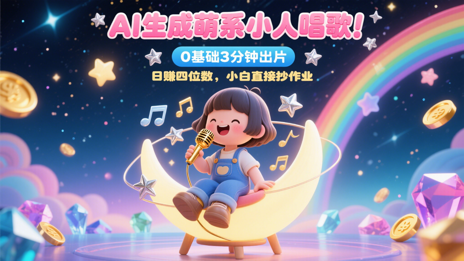 AI生成萌系小人唱歌！0基础3分钟出片，28个作品涨粉9万，日赚四位数，小白直接抄作业-轻创星球网