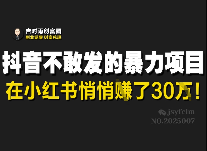 抖音不敢发的暴利项目，在小红书悄悄挣了30W-轻创星球网