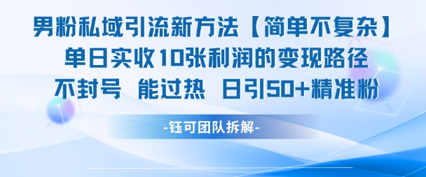 男粉私域引流新方法，单日收10张利润，日引流50+精准粉-轻创星球网