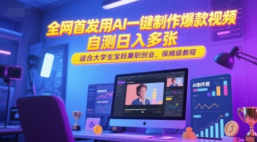 全网首发用AI一键制作爆款视频，自测日入多张，适合大学生宝妈兼职创业，保姆级教程-轻创星球网