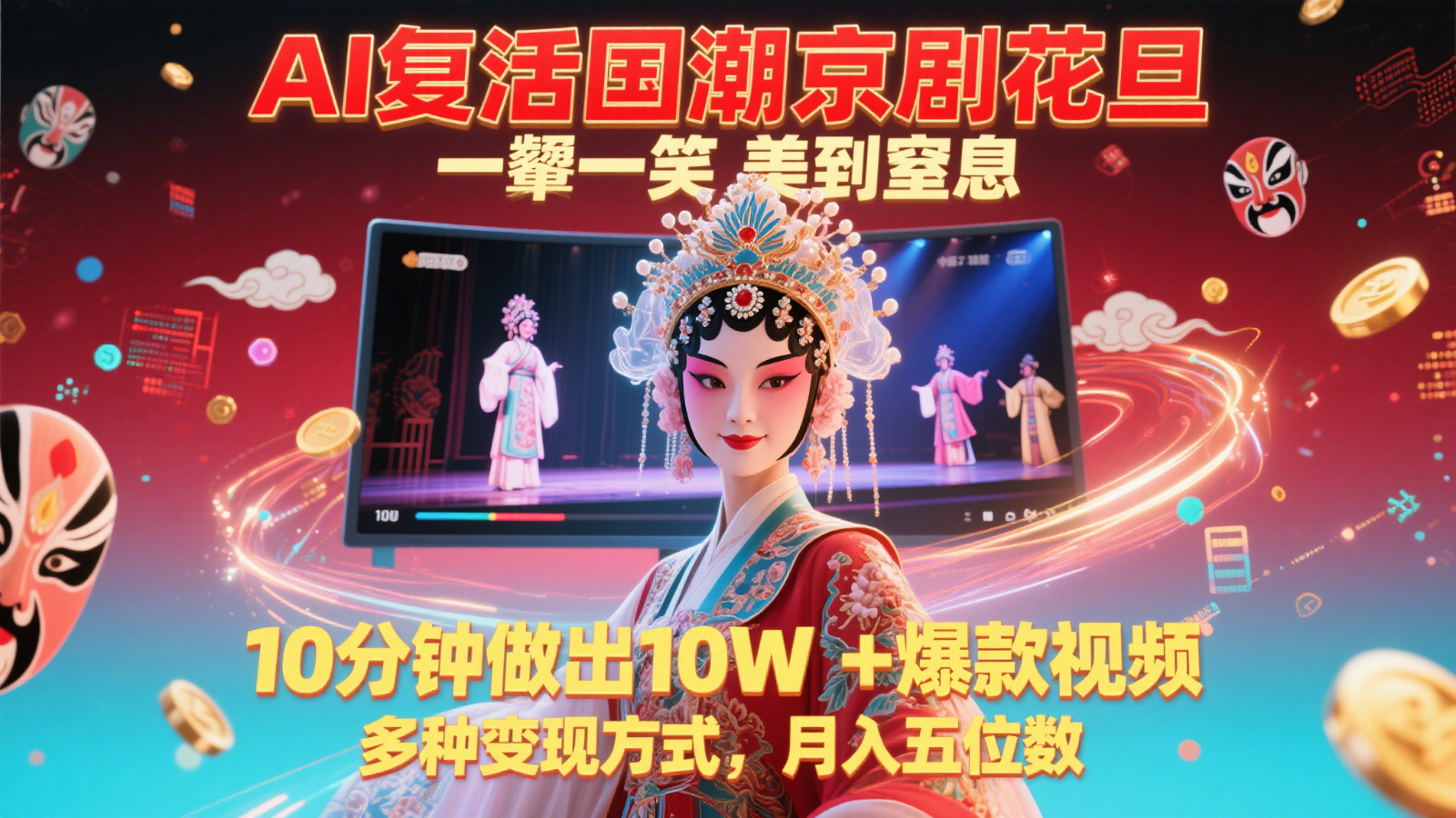 AI复活国潮京剧花旦，一颦一笑美到窒息，10分钟做出10W+爆款视频，多种变现方式-轻创星球网