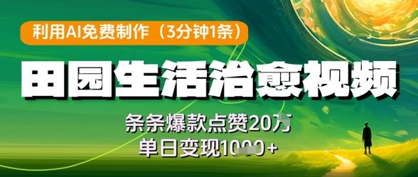 利用AI免费制作田园生活治愈视频，条条爆款点赞20W，单日变现几张-轻创星球网