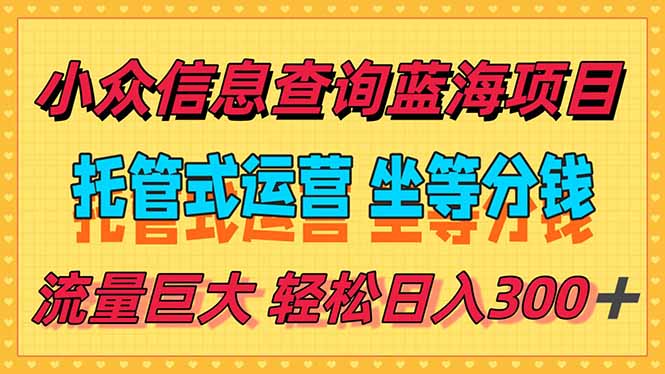 稳定日入300＋，小众信息查询蓝海项目，全程懒人式托管，解放你的时间-轻创星球网