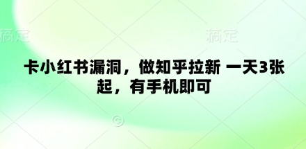 卡小红书漏洞，做知乎拉新 一天3张起，有手机即可-轻创星球网