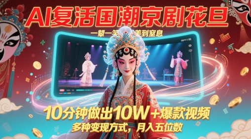 AI复活国潮京剧花旦，一颦一笑美到窒息，10分钟做出10W+爆款视频，多种变现方式，月入五位数-轻创星球网