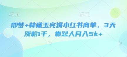 即梦+林黛玉完爆小红书商单，3天涨粉1千，靠怼人月入5k+-轻创星球网